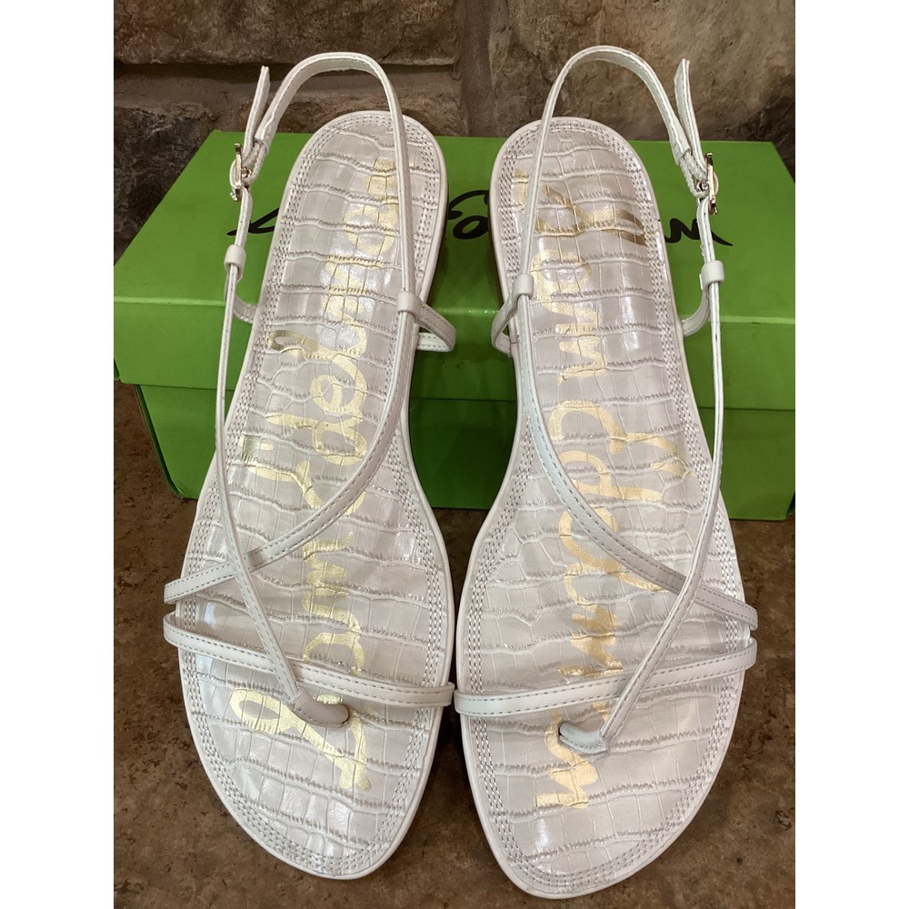 Sam Edelman Calla Ivory Lea Embossed Leather Strappy Flat Sandals Women 9 M New - Picture 3 of 7
